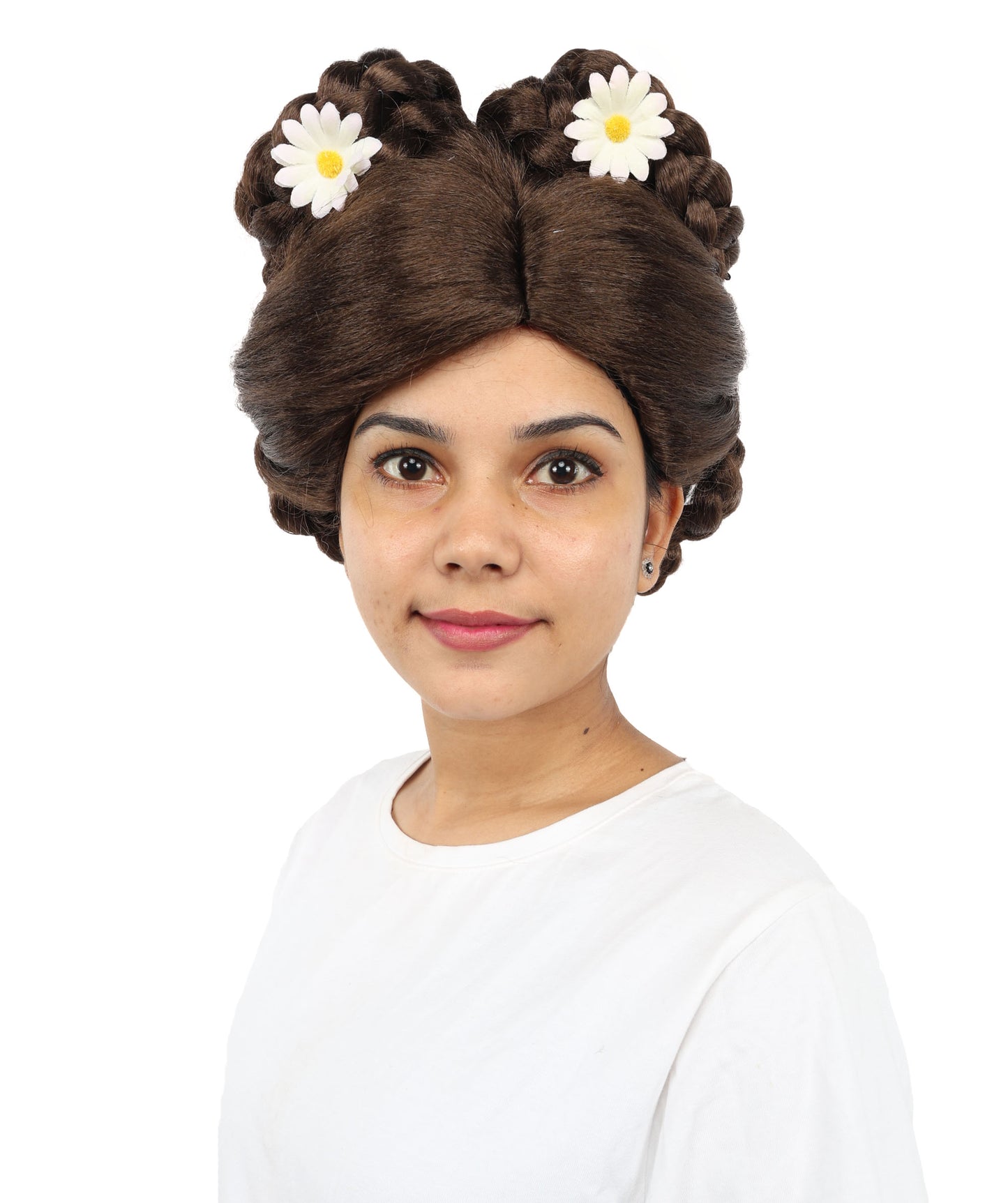 HPO Adult Women’s Elegant Brown Updo Wig | 12” Flame-Resistant Synthetic Hairpiece | Lightweight Capless Design for Halloween and Cosplay