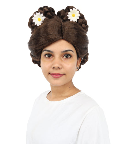 HPO Adult Women’s Elegant Brown Updo Wig | 12” Flame-Resistant Synthetic Hairpiece | Lightweight Capless Design for Halloween and Cosplay