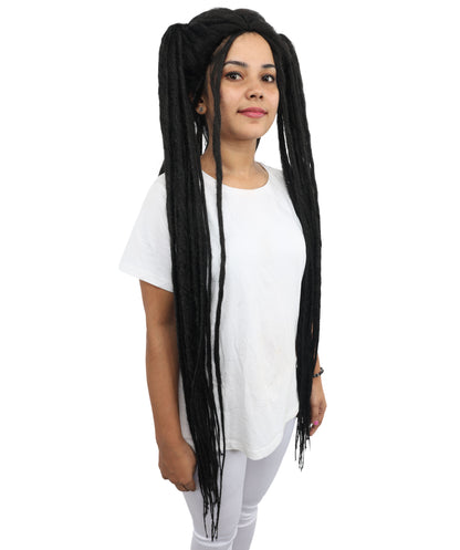 HPO Adult Women's 41" Extra Long Dreadlock Lace Wig | Synthetic Flame-Retardant Fiber | Adjustable Cap for Halloween, Cosplay & Festivals