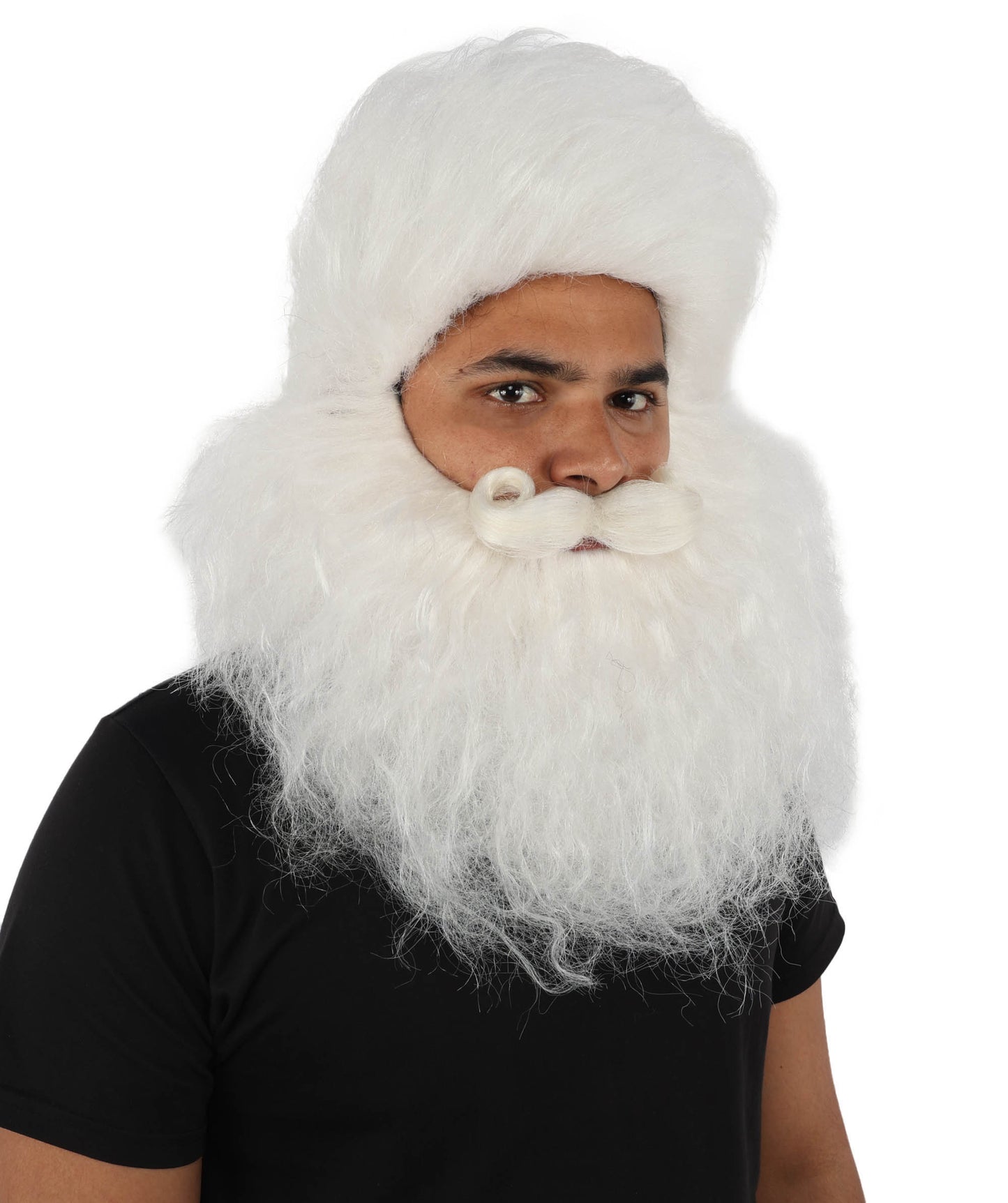 HPO Men's Holiday Character Wig Beard & Mustache Set | Fluffy white synthetic fibers with massive textured facial hair and capless construction | Essential for theatrical stage drag performance costume events and party