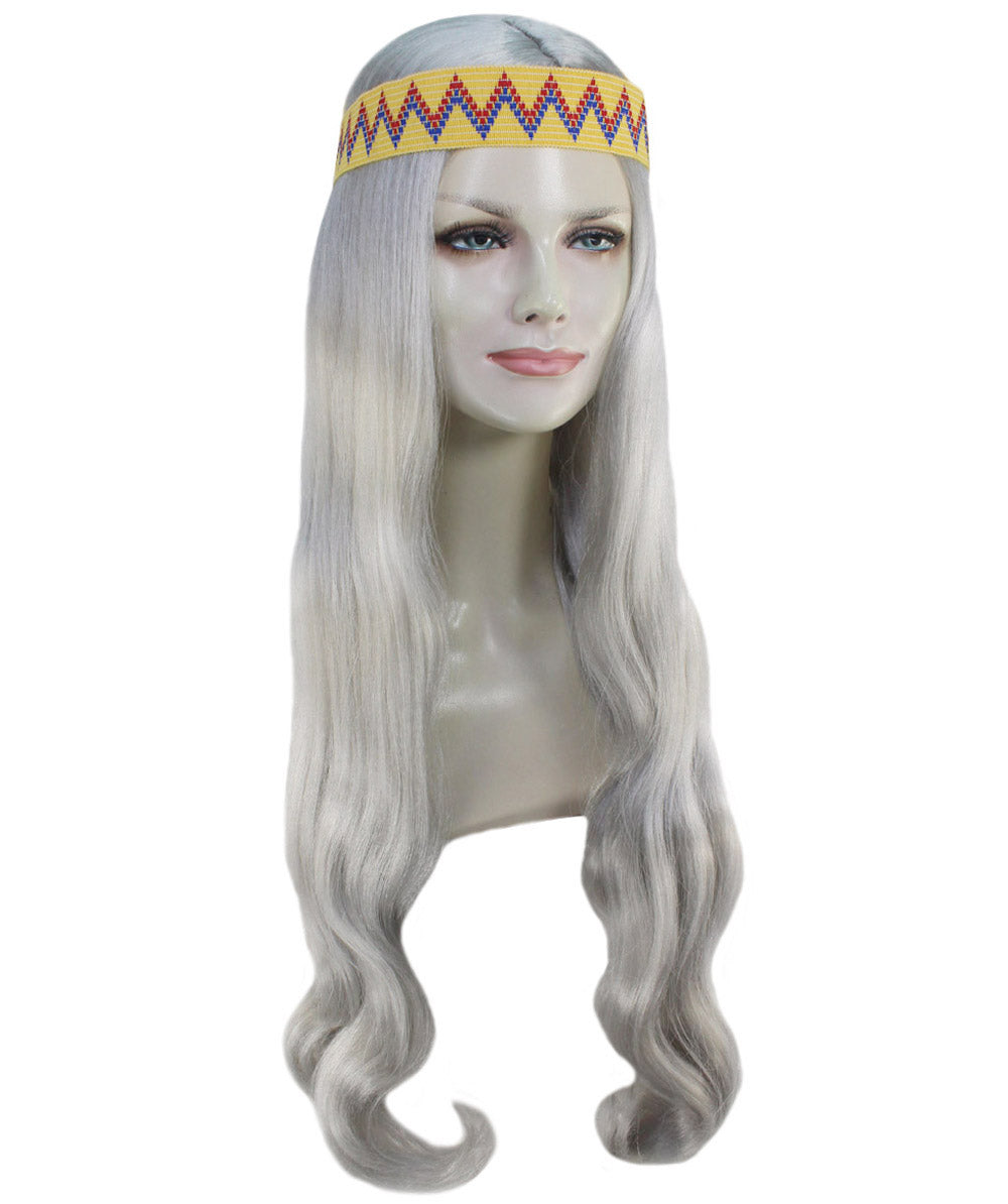 HPO Adult Female WIG Hippie Long with Headband – Boho Multiple Wigs Premium Breathable Capless Cap with Flame Retardant Synthetic Fiber Hair