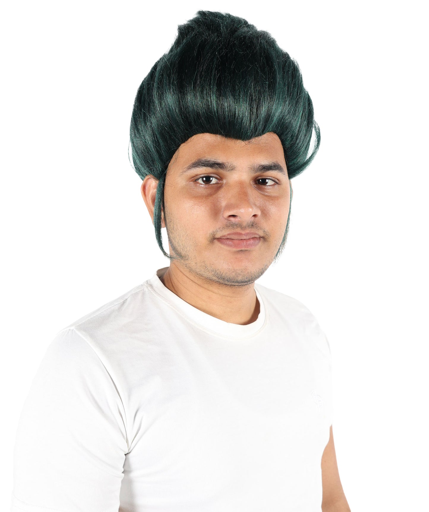 HPO Men's Spiky Gothic Green Wig | Short Layered Hairstyle with Adjustable Straps & Heat-Resistant Fibers for Anime, Halloween & Carnival