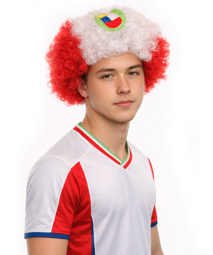 Peru Flag Sport Afro Wig |  Jumbo Red White Wig