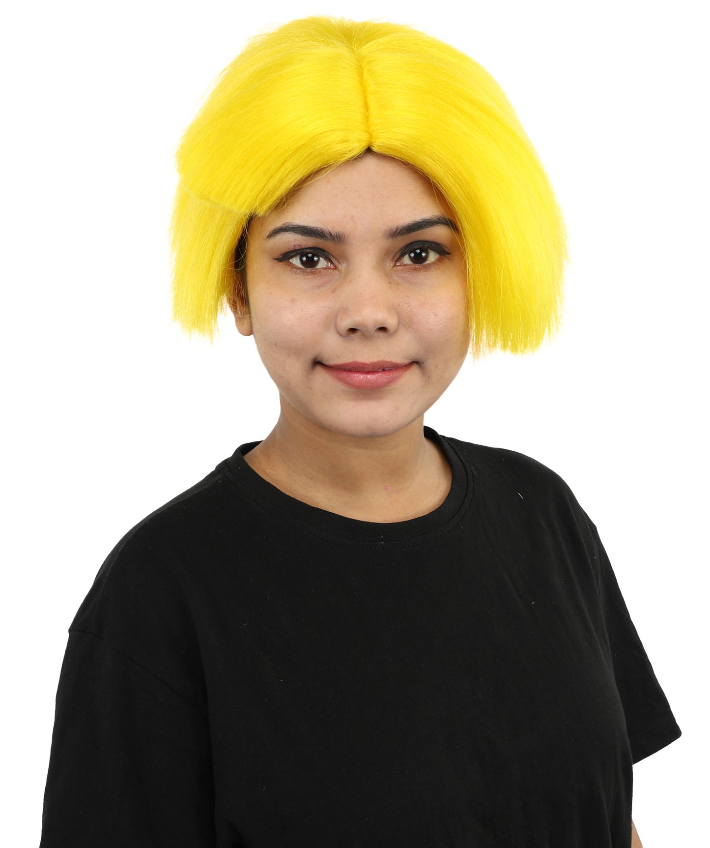 HPO Women’s Neon Yellow Bob Wig with Bangs—Bright Straight Cut Wig | Celebrity Inspired Hairpiece for Party, Halloween and Cosplay