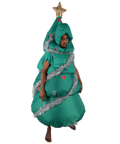 HPO Adult Unisex Christmas Tree Costume | Green Tunic with Ornaments, Star & Garland | Fun Holiday Party Outfit for Xmas Events, Parades
