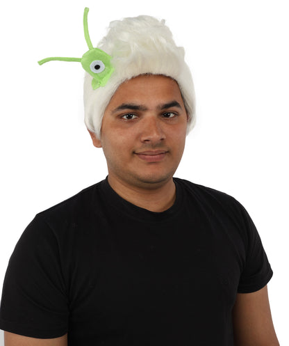 HPO Men's Brain Slug Orange Wig | Medium Spiked Synthetic Hair with Attached Green Alien Plush and Messy Texture | Sci-Fi Cosplay, Halloween, Cartoon Theme Party, and Funny Costume Accessories