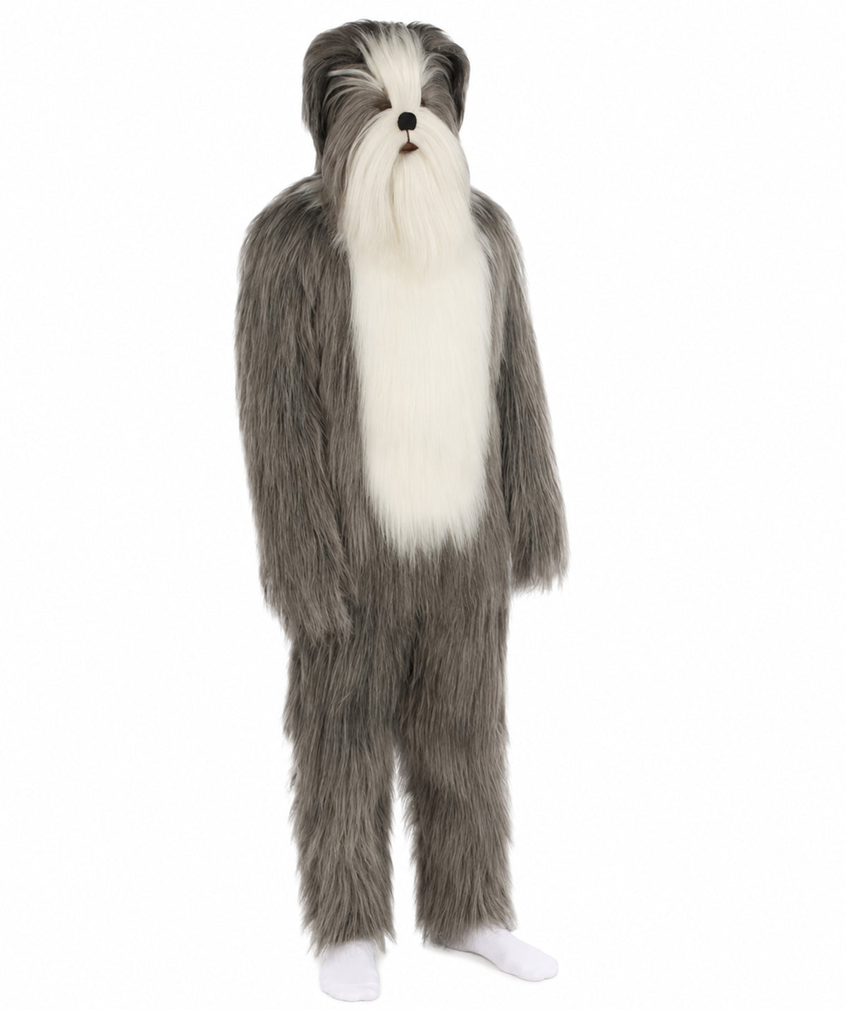 Furry Dog Collection | Men's White and Grey Straight Long Furry Dog Fancy  Costume with Tail