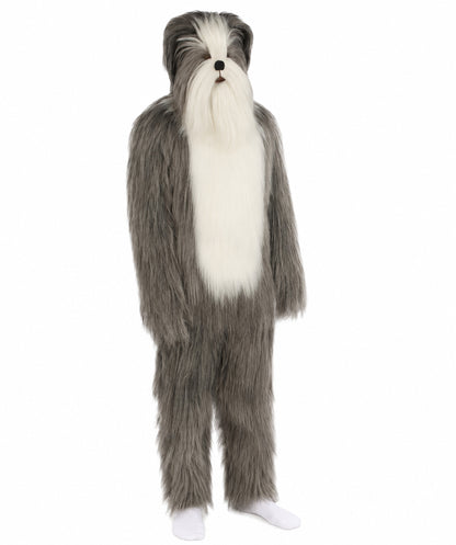 Furry Dog Collection | Men's White and Grey Straight Long Furry Dog Fancy  Costume with Tail
