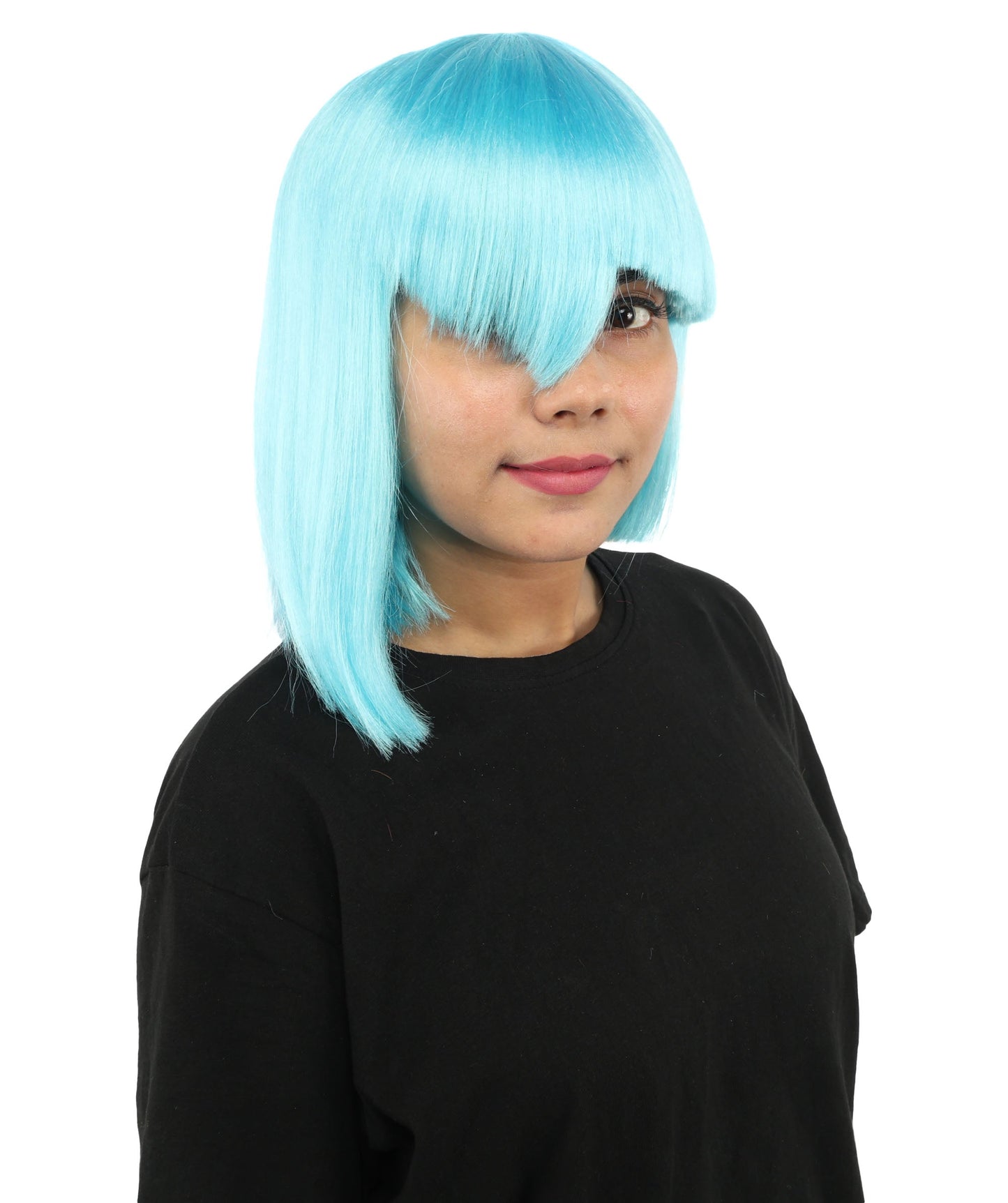 HPO Adult Women's Asymmetrical Bangs Bob Wig | Multiple Color Options | Create of synthetic fiber, sleek straight volume, breathable capless base | Party, Halloween, theater, drag, performance, costume events