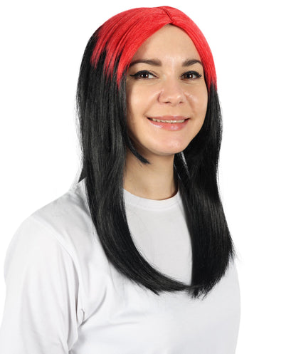 Billie Pop 80's Mullet | Black Wig with Neon Green Roots and Choppy Bangs | Premium Halloween Wig