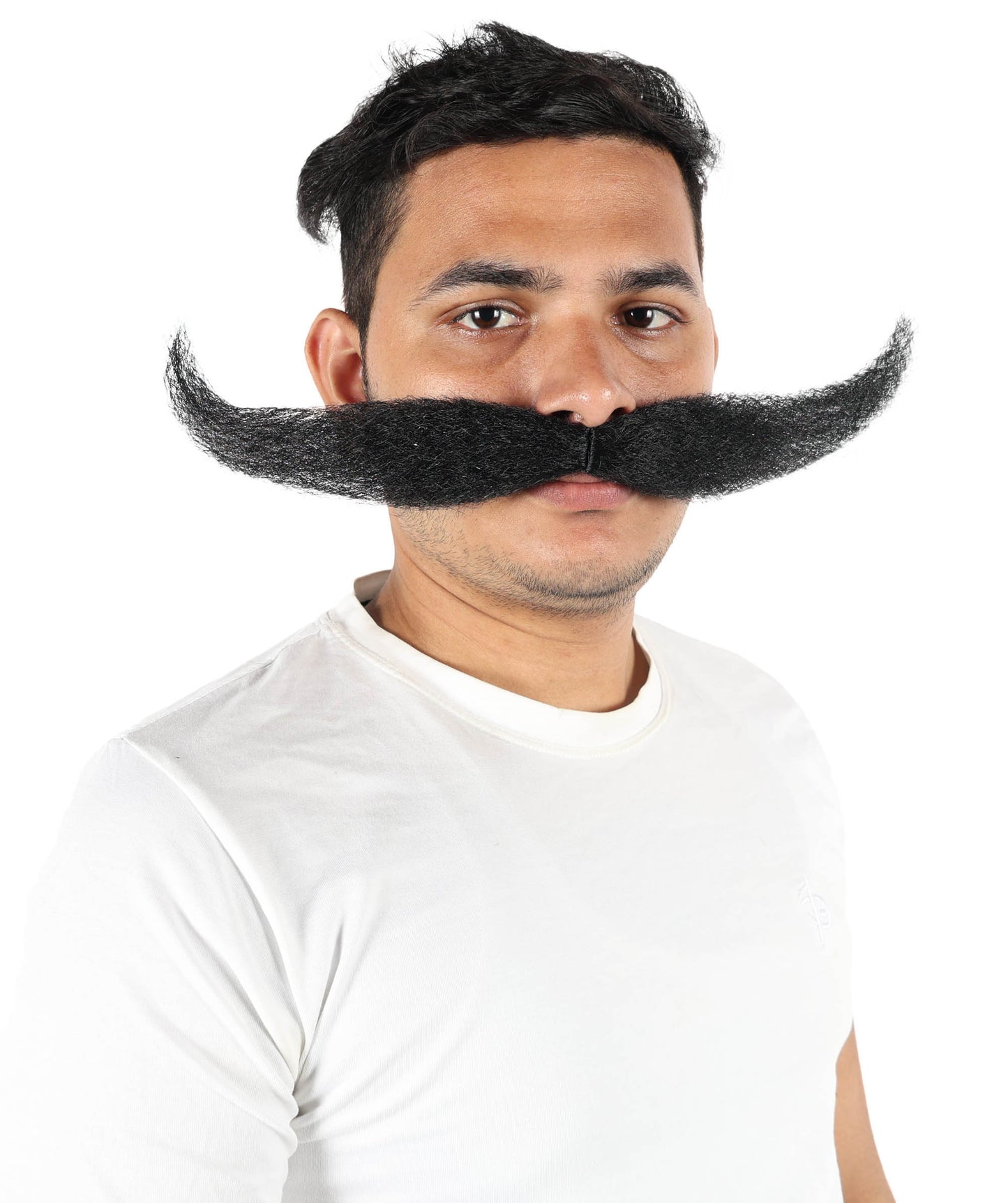 HPO Men's Giant Black Mustache | Self-Adhesive Fake Mustache | Realistic Costume Facial Hair Accessory for Halloween, Parties & Roleplay