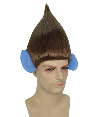 HPO Men's Pointy Diamond Guy Troll Wig with Blue Ears,Multiple Color,Flame-Retardant Synthetic Fiber