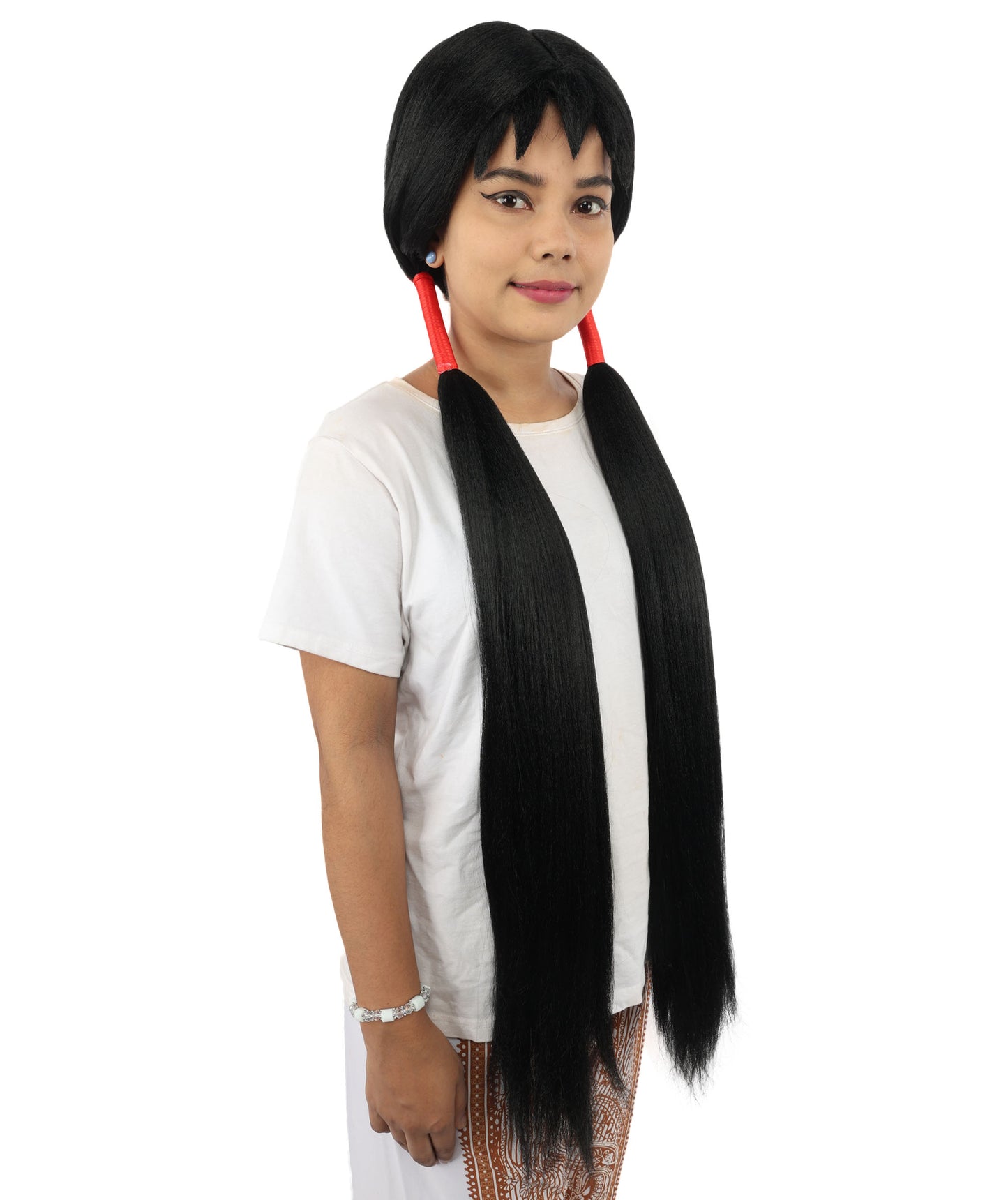 HPO Women's Extra Long Pigtail Wig | Multicolor Options | Floor Length Straight Twin Tails with Bangs, Heat Friendly Synthetic Fiber & Adjustable Cap | Halloween, Fairy Roleplay, Magical Girl Theme, Theater & Carnival