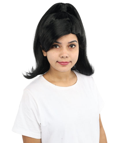 HPO Women’s Long Length Black Sleek High Ponytail Wig – 16 Inch Synthetic Hair with Capless Cap | Stage Style Headpiece for Halloween Parties & Cosplay