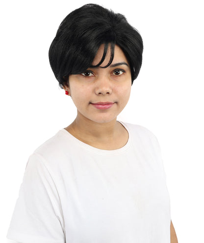 HPO Women’s Short Black Wig | 10 Inch, Sleek and Smooth Bob Hairpiece | Ideal for Cosplay, Costume, and Themed Events