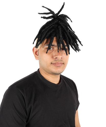 HPO Men’s American Rapper Dark Blue Dreadlock Updo Wig I Non-flammable Synthetic Fiber Wig