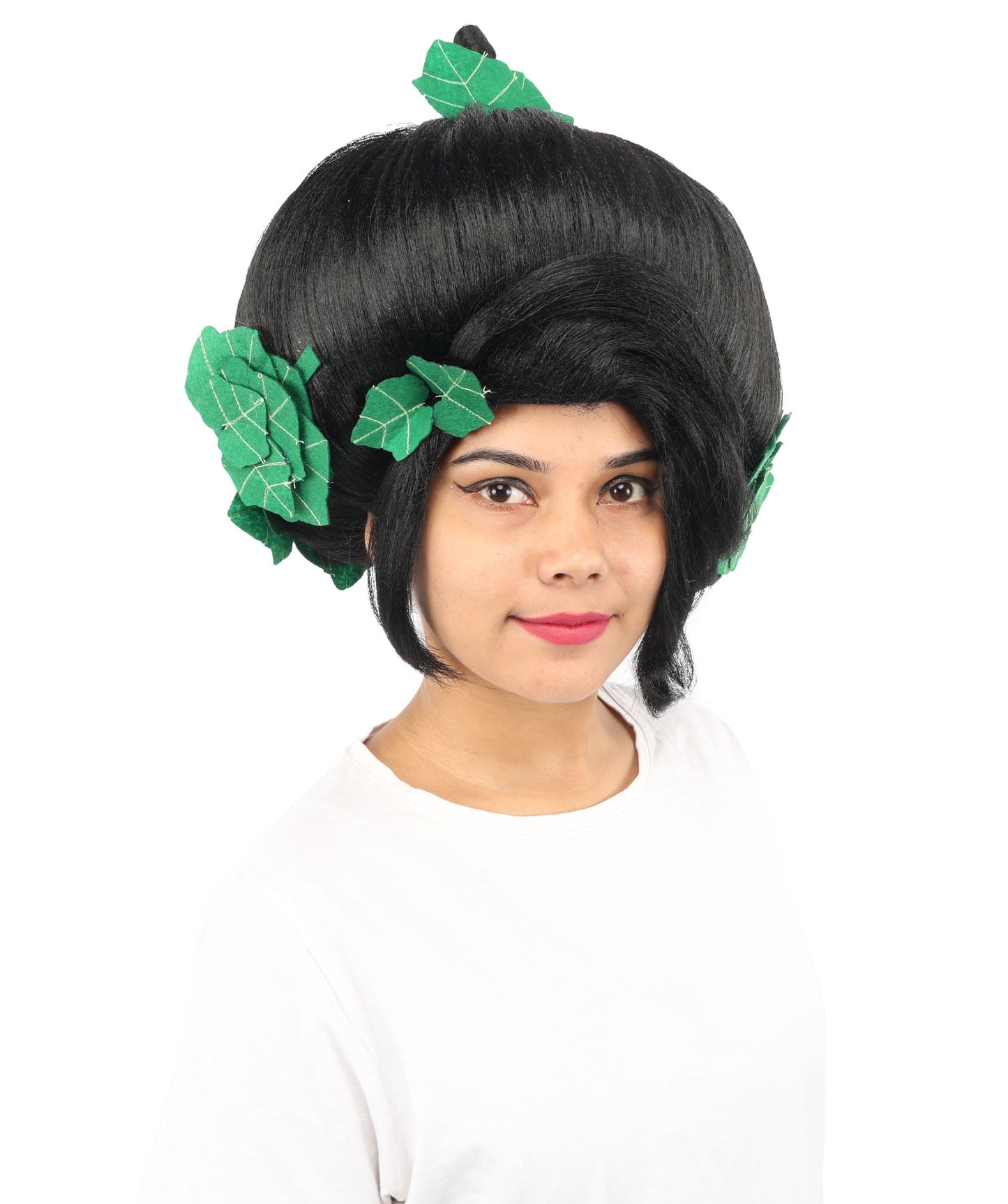 HPO Adult Women's Sculpted Pumpkin Show Wig | Multiple Color Options | Create of synthetic fiber, massive spherical updo with green leaf accents, breathable base | Halloween, theater, drag, performance, party, costume events