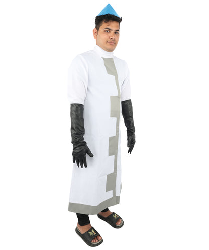 HPO Men’s Cartoon Chef Lab Coat Costume | Long White Coat Outfit | Cosplay, Halloween, Stage & Themed Party Costume