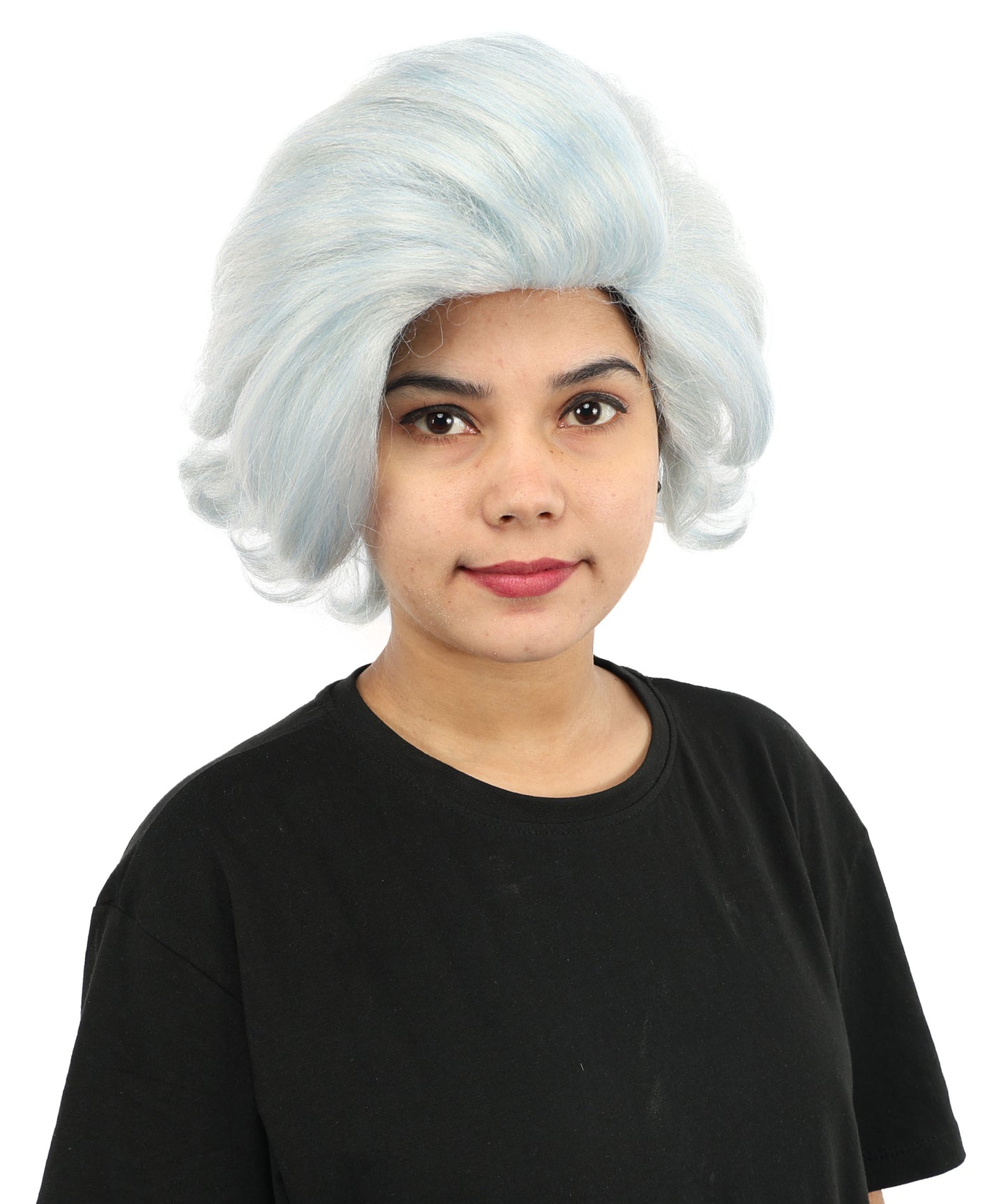 Vintage Wavy Silver Blue Wig | 12 Inch Voluminous Swept Back Curls Retro Texture | Party Halloween Cosplay Theater Drag Performance Costume Events