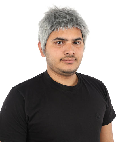 HPO Men's Short Textured Mens Wig | 10 Inch Grey Straight Layered Capless Design | Party Halloween Cosplay Theater Drag Performance Costume Events