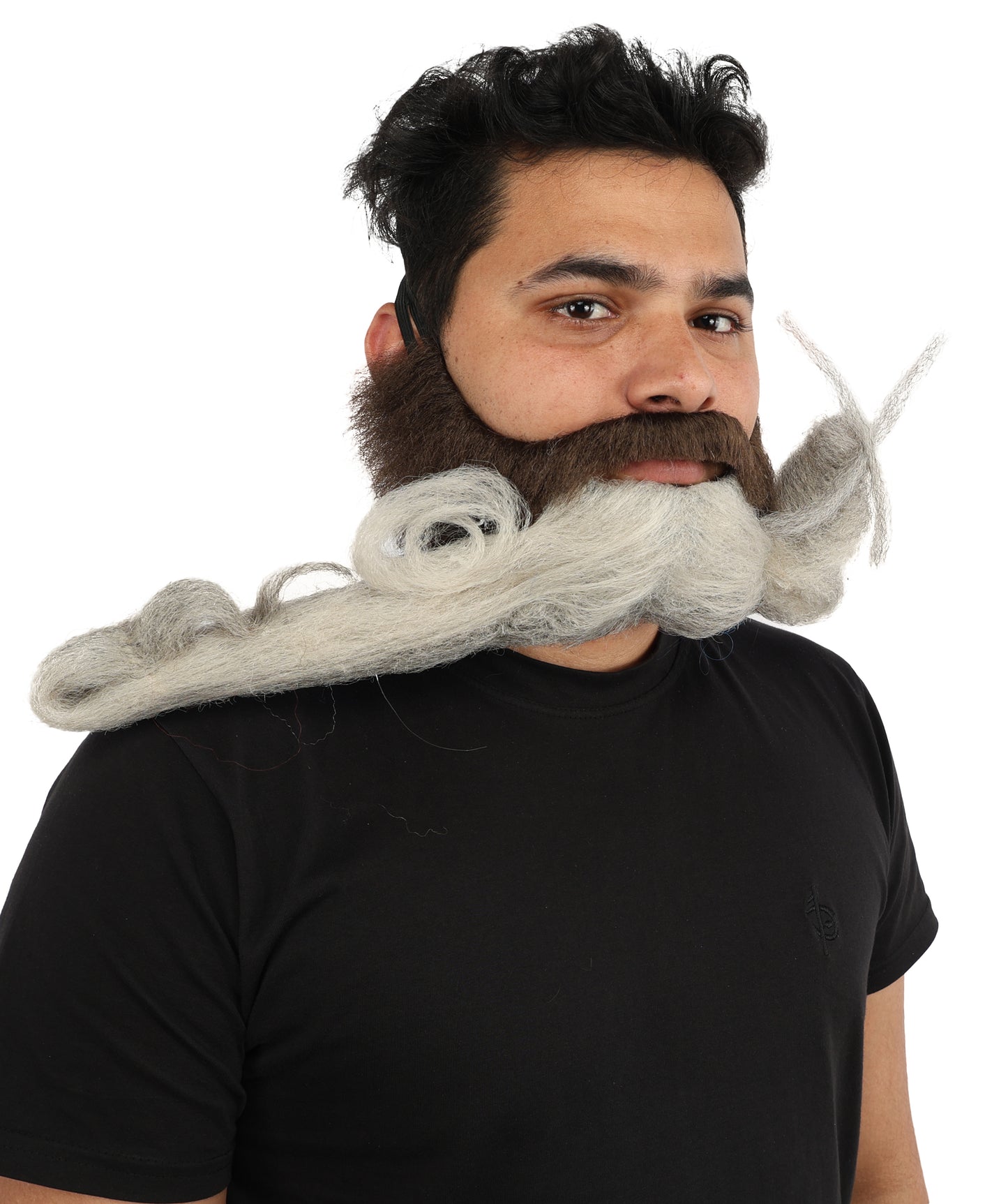 HPO Men's Sculpted Fake Beard & Mustache Set | Grey Styled Mustache Combo Synthetic Fiber | Party Halloween Cosplay Theater Drag Performance Costume Events