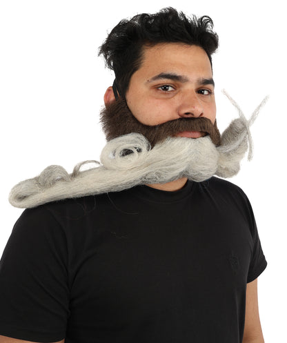 HPO Men's Sculpted Fake Beard & Mustache Set | Grey Styled Mustache Combo Synthetic Fiber | Party Halloween Cosplay Theater Drag Performance Costume Events
