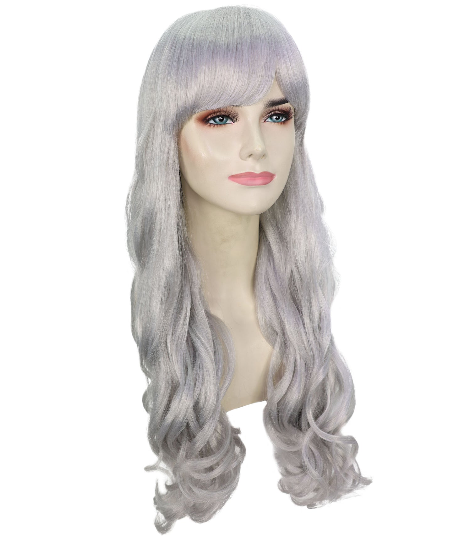 HPO Women's Red Long Wavy Desire Wig with Front Bangs | Halloween and Party Wig | Flame-retardant Synthetic Fiber  |  Premium Breathable Capless Cap