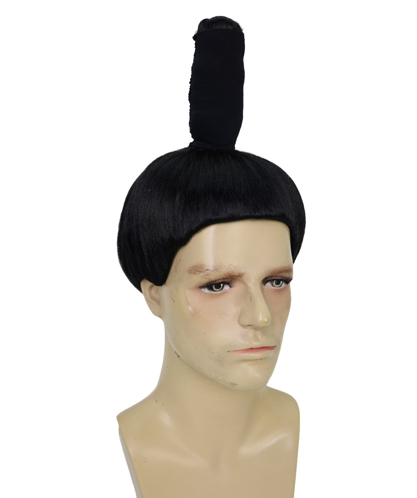 HPO Adult Mens's Sumo Wrestler Wig | Asian Japanese Warrior Gothic Hairpiece | Traditional Topknot Bun Synthetic Wig | Halloween Cosplay Accessory