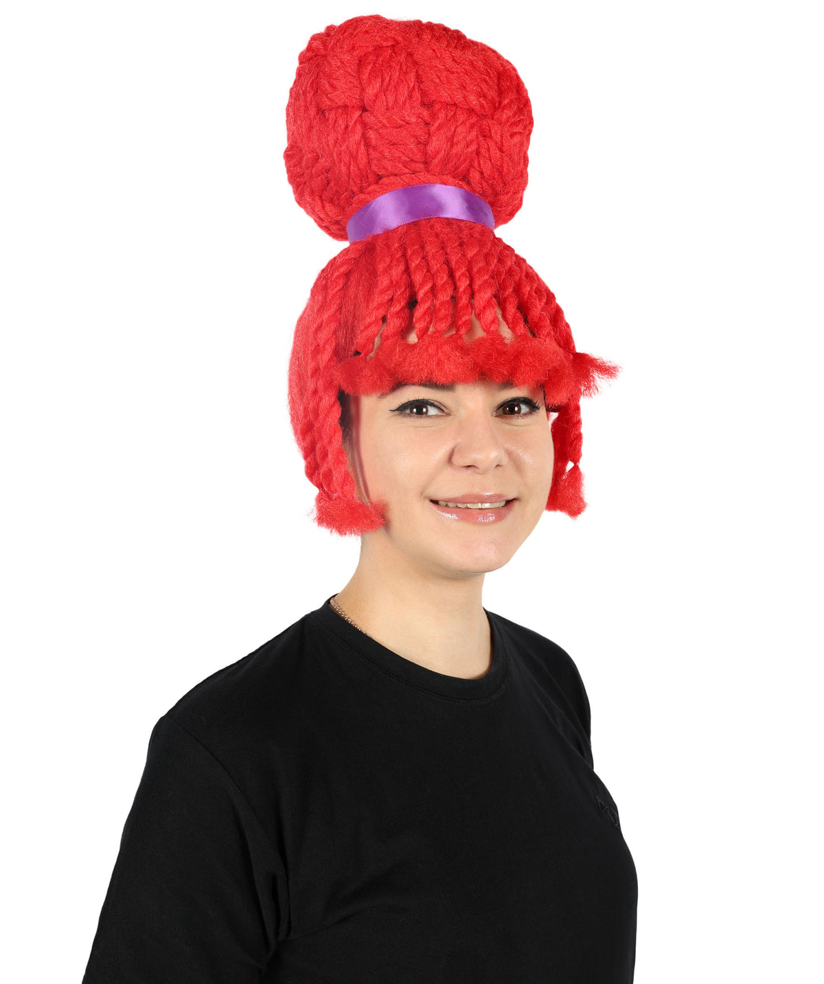 HPO Women's Popular Animated Movie Maroon Big Bun Red Wig  | Halloween Wig | Flame-retardant Synthetic Fiber