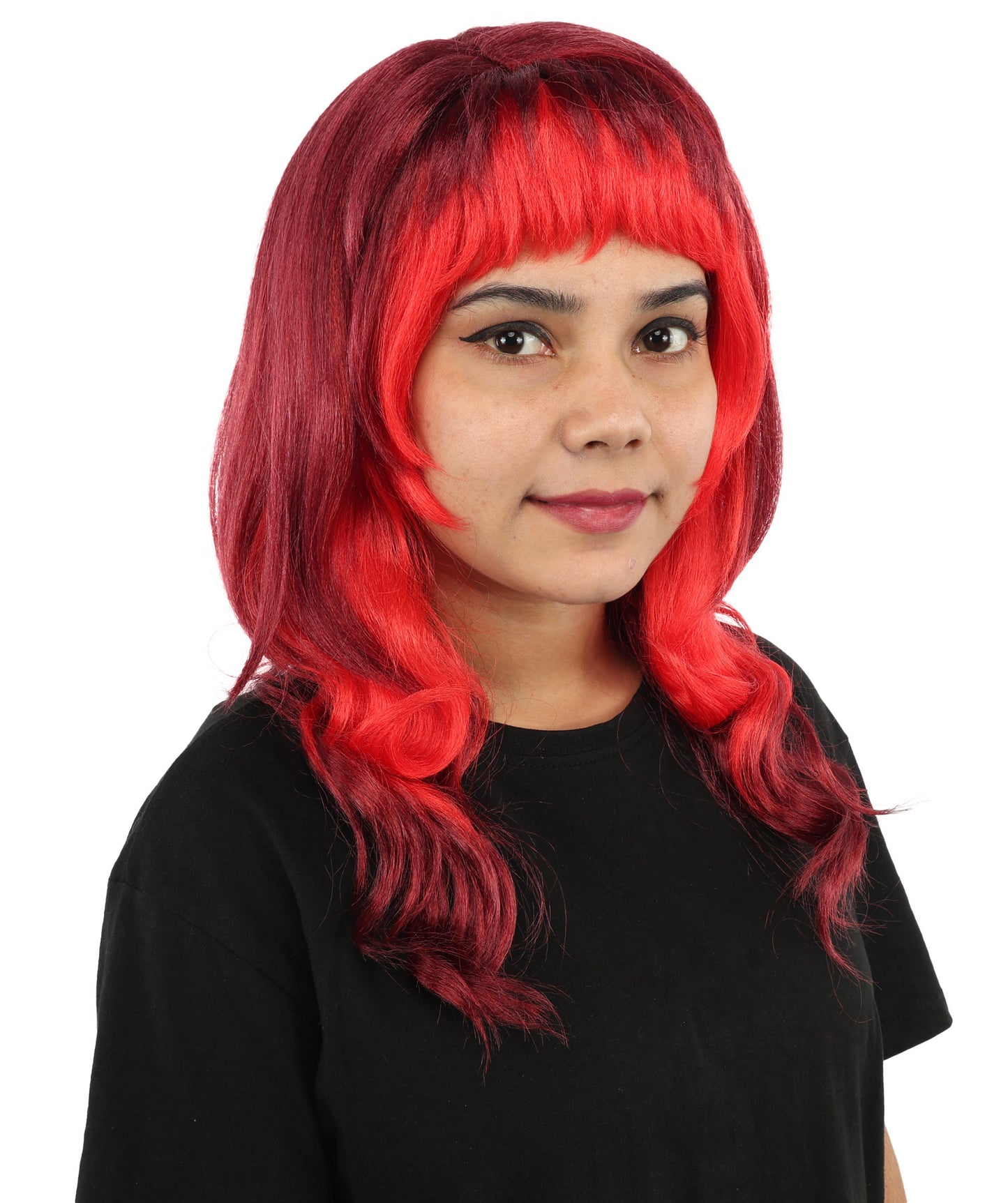 HPO Mullet Style Layered Wig with Bangs - Short Wavy Costume Hair Outfit | Retro Inspired Headpiece for Cosplay, Styling & Parties