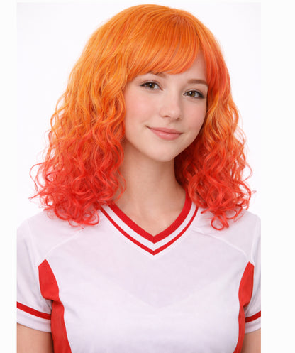 Red and Yellow Two Tone Long Wavy Womens Wig | Party Ready Halloween Wig | Premium Breathable Capless Cap