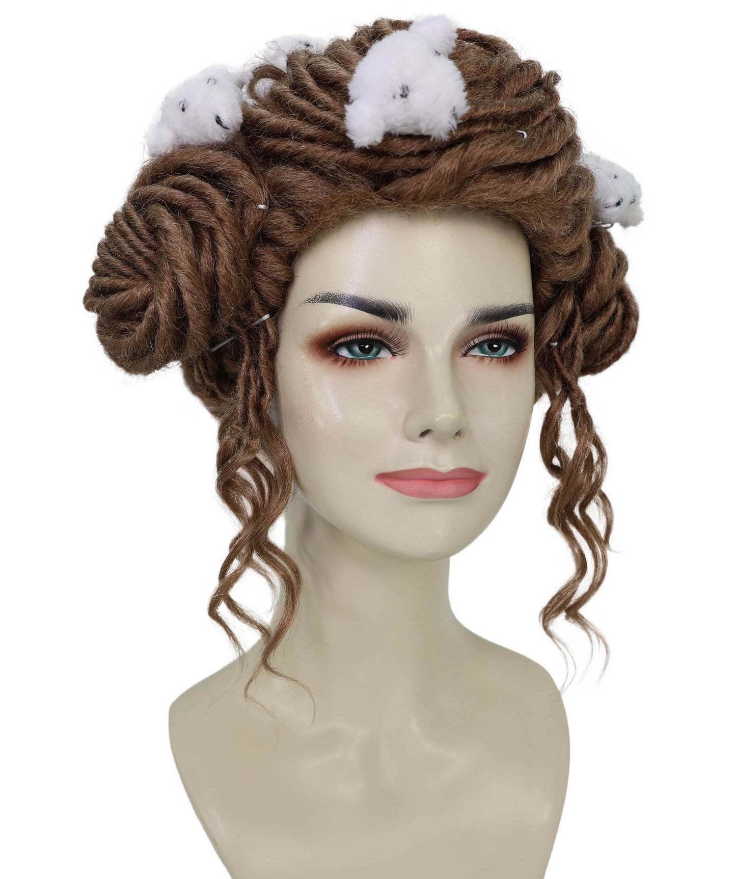 HPO Adult Women’s Faux Locs Brown Wig with Cute Plush Hair Clips | Synthetic Dreadlock Style Wig | Ideal for Fashion, and Party Wear
