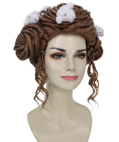 HPO Adult Women’s Faux Locs Brown Wig with Cute Plush Hair Clips | Synthetic Dreadlock Style Wig | Ideal for Fashion, and Party Wear