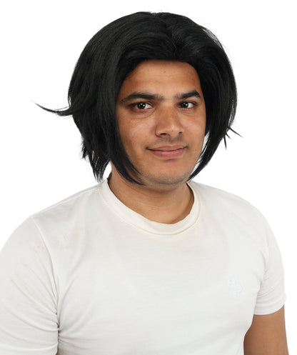 HPO Men's Two Tone Black & White Layered Anime Hair | Frosted Tips Messy Style, Natural Matte Finish, Adjustable Interior Net & Durable Strands | Carnival, Dress Up, Fantasy Conventions, Theater & Photo Shoots