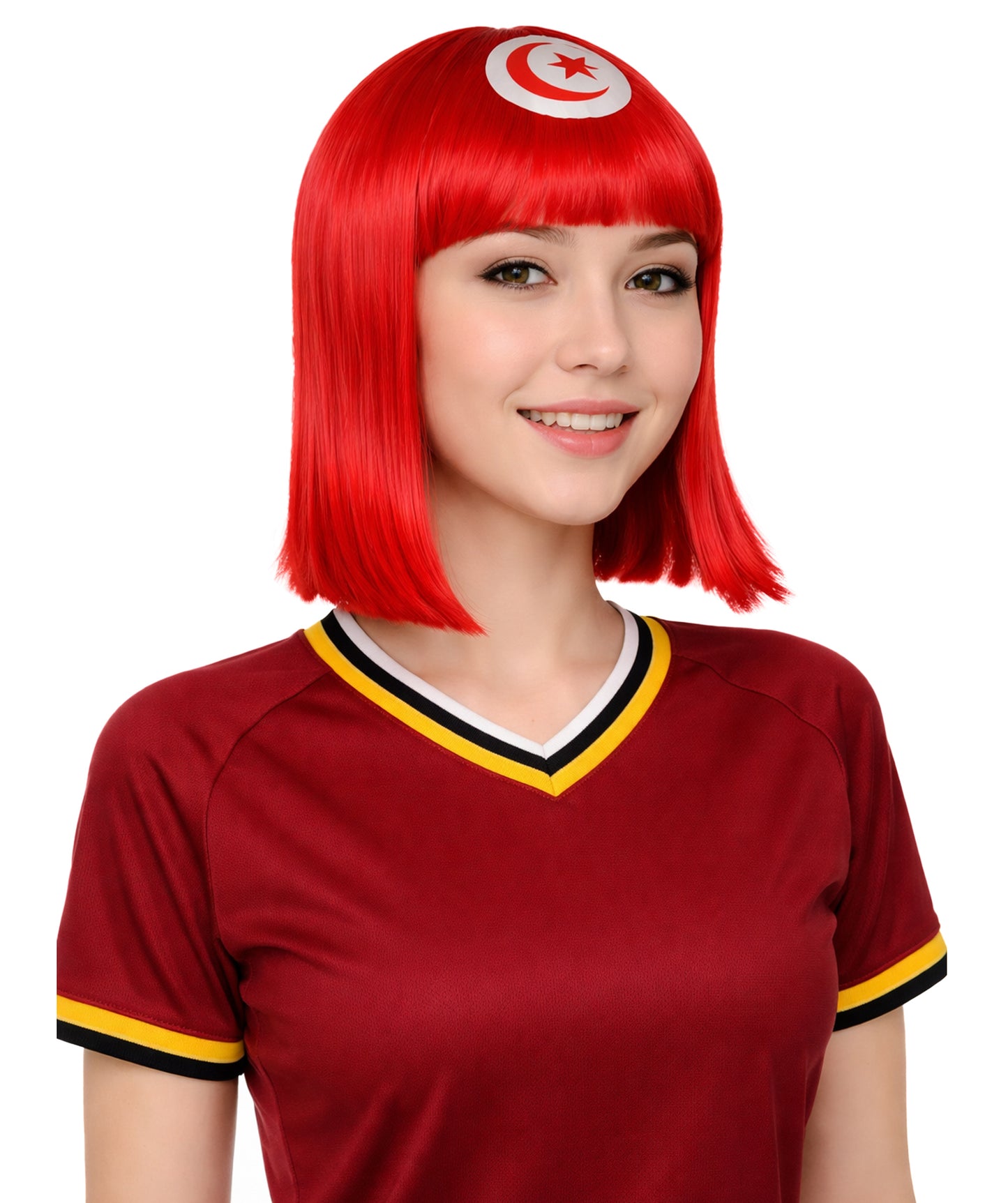 Tunisia Flag Sport Party Bob Wig | Sexy Party Halloween Wigs | Premium Breathable Capless Cap