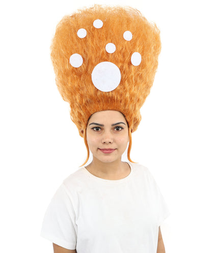HPO Women’s 19-Inch Tall Orange Beehive Wig with White Dot Accents | Eye-Catching Retro Cartoon Style Hairpiece | Ideal for Fancy Dress, Halloween, Stage Shows, Cosplay & Costume Parties