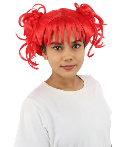 HPO Adult Women’s Messy Twin Bun Wig with Graphic Bangs | Multiple Color Options | Edgy Wig for Cosplay, Fashion Events, Halloween & Stage Wear | Adjustable Cap, Lightweight Synthetic Fiber