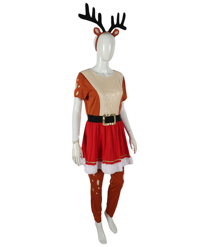 HPO Adult Women's Reindeer Costume | Fun Holiday Outfit with Antlers – Christmas Party