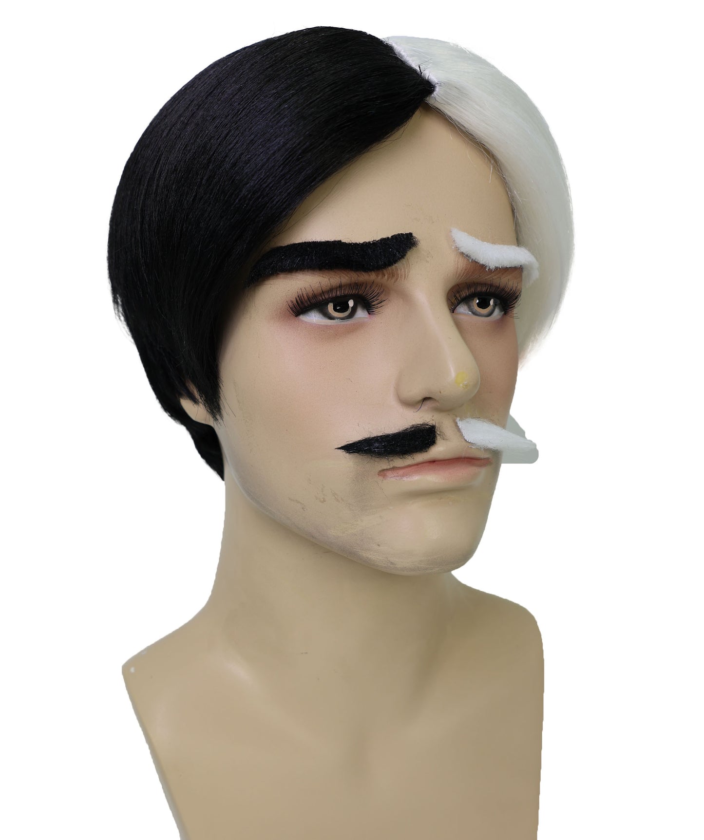 Men's Gothic Family Father Wig with Mustache and Eyebrows| Black TV/Movie Fancy Bundle| Premium Breathable Capless Cap