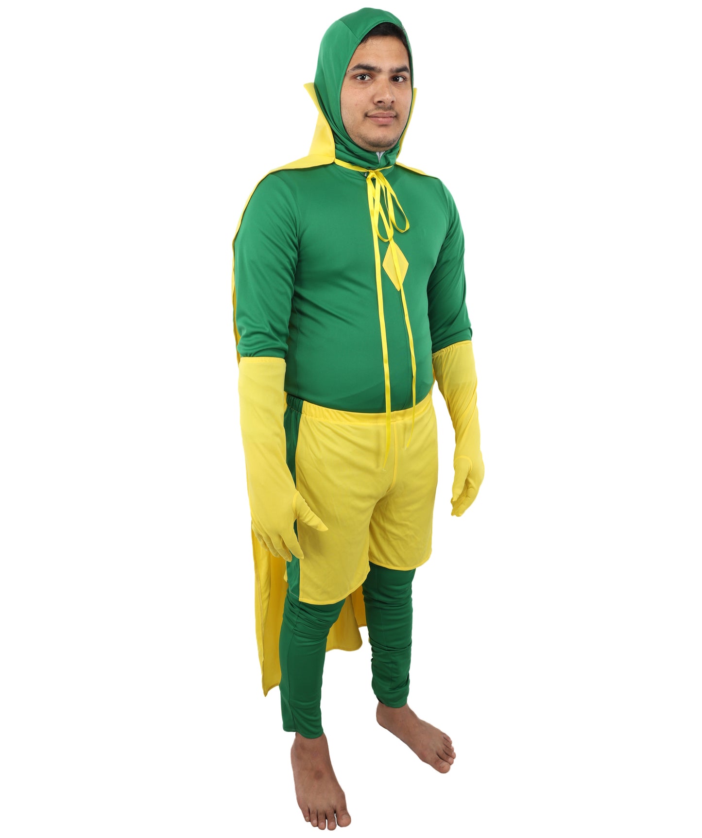 HPO Men's Cosplay Green & Yellow Costume - Red Cloak, Top, and Pants Full Set for Adults, Perfect for Themed Events