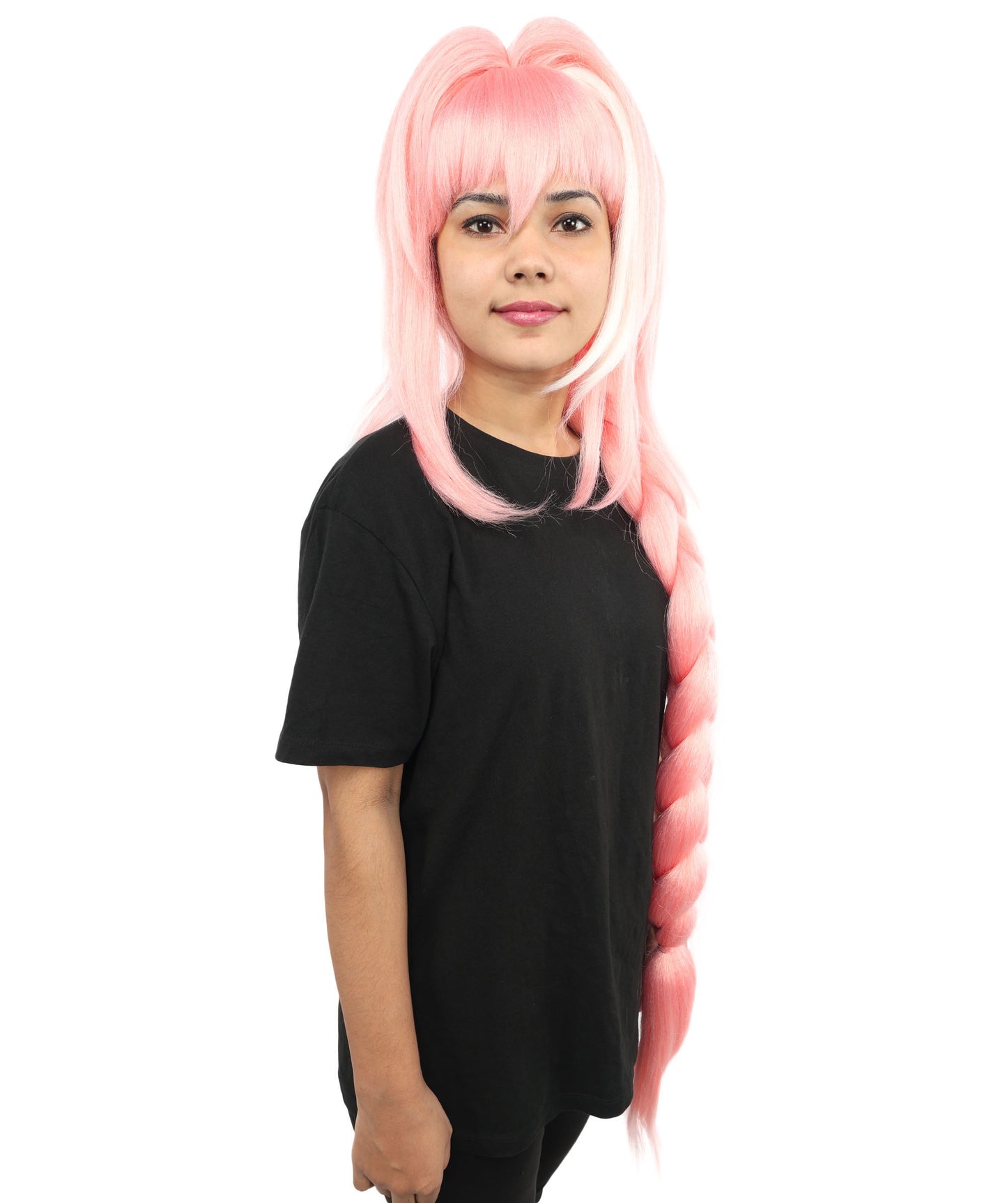HPO Women's  Anime Extra Long Pink Wig | Soft Synthetic Fiber Hairpiece | Adjustable Inner Straps Cap | Lightweight Cosplay Wig for Stage, Roleplay & Costume Events