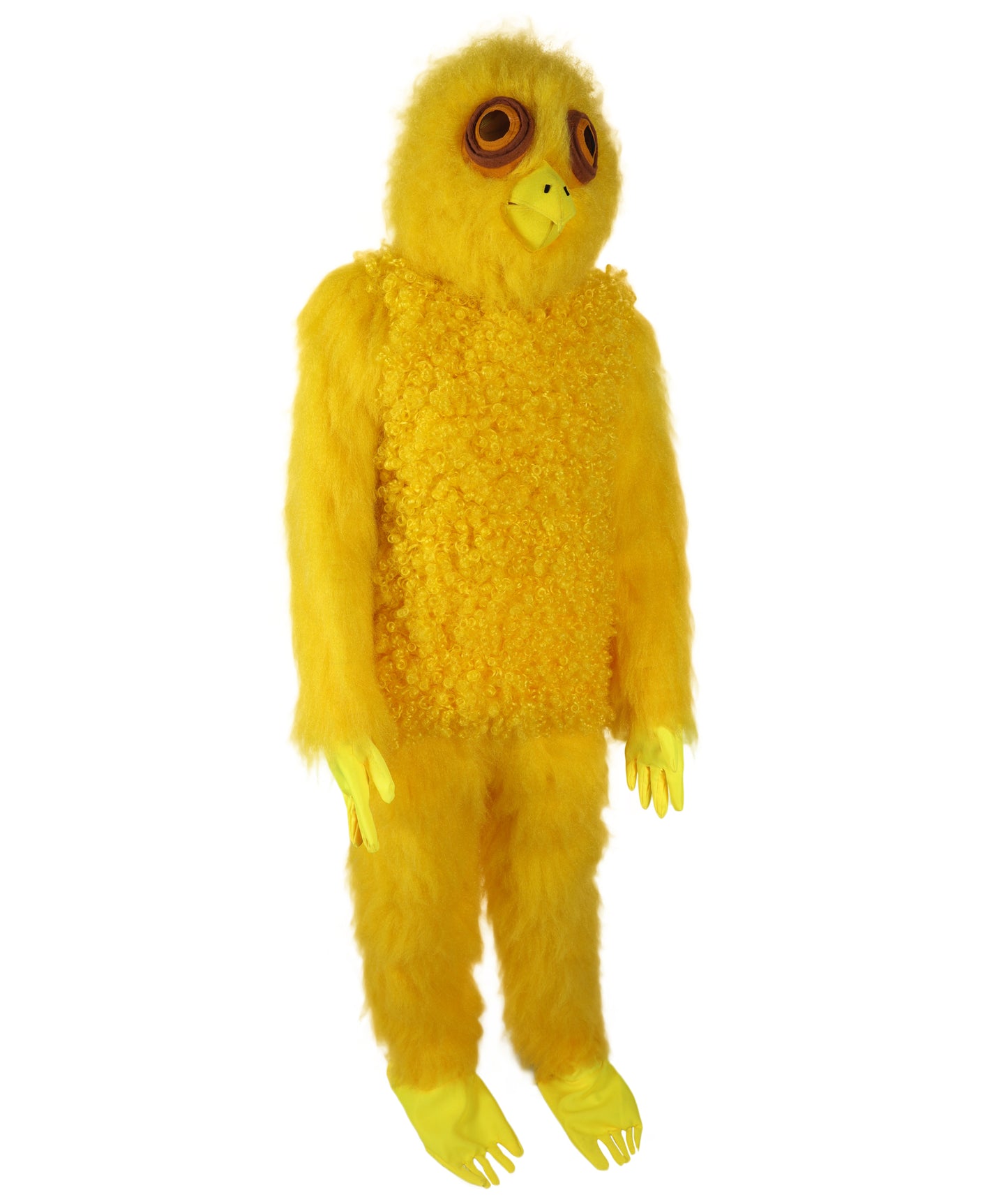 HPO Adult Unisex Yellow Big-Eyed Creature Fur Costume, Bundle With Mask Set | Full Body Fantasy Animal Suit for Halloween, Themed Events
