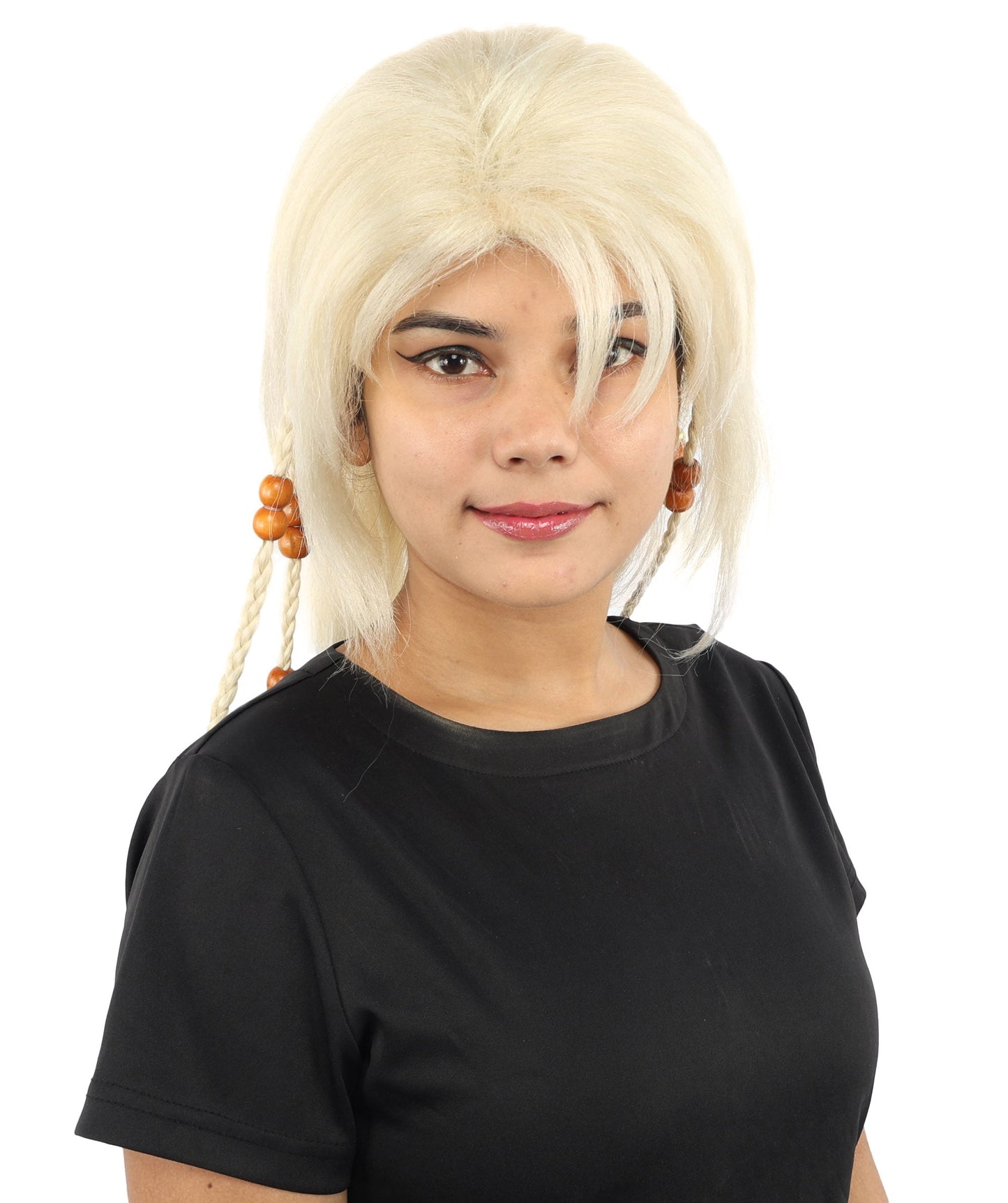 HPO Adult Women's Long Tribal Braided Wig | Multiple Color Options | Dark Shaggy Bob with Beaded Strands, Synthetic Fiber & Breathable Cap | Halloween, Sci-Fi Roleplay, Fantasy Costume