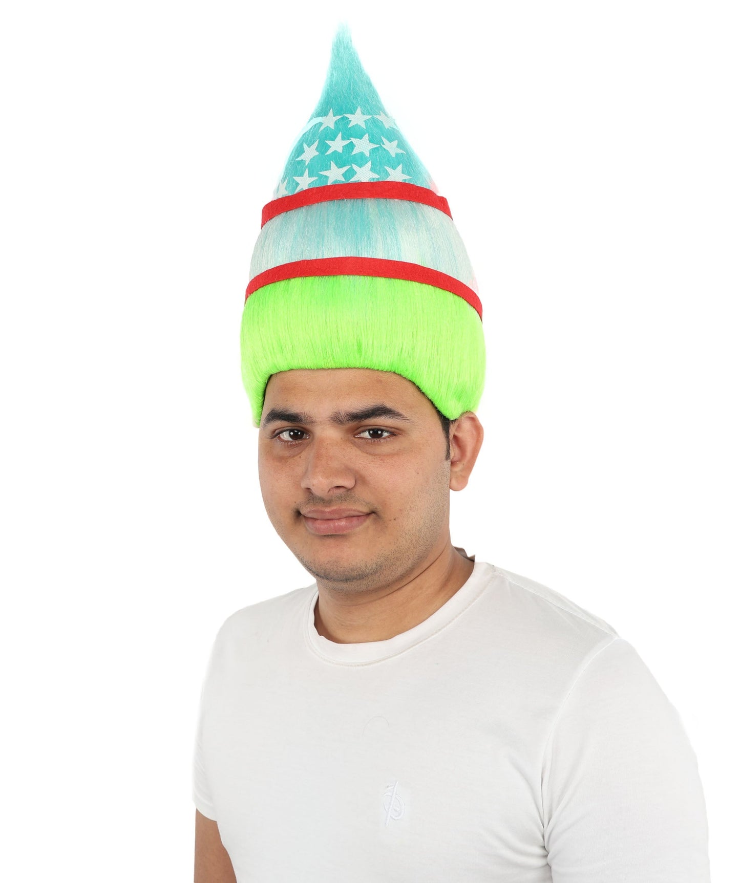 Adult Uzbekistan Flag Troll Wig – Tall Spiky Multicolor Synthetic Hair Wig | Ideal for Cosplay, National Events & Theme Parties