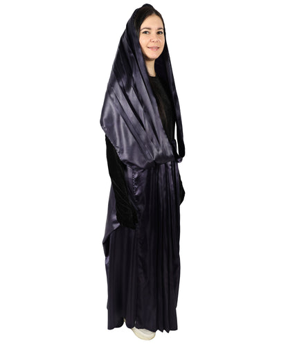 HPO Women's Fictional Movie Character Navy Blue And Black Long Costume, Perfect for Halloween, Flame-retardant Synthetic Fabric