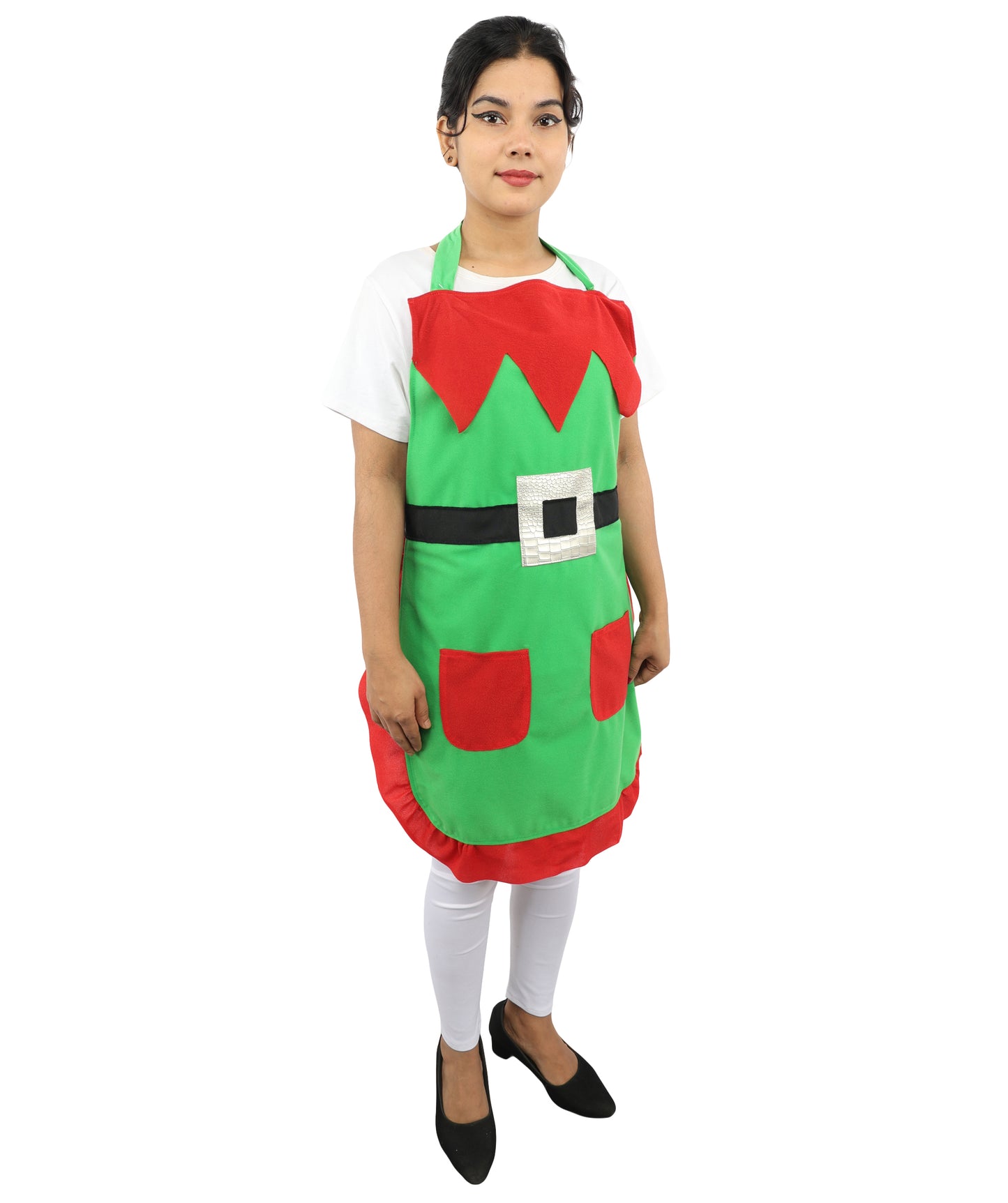 HPO Festive Holiday Helper Fabric Apron for Adults | Red & Green Christmas Cooking Apron | Holiday Baking and Craft Outfit with Adjustable Straps
