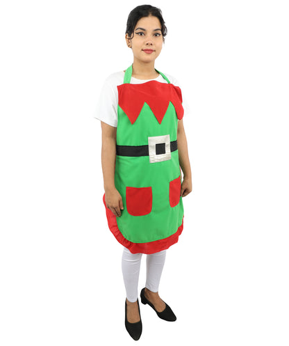 HPO Festive Holiday Helper Fabric Apron for Adults | Red & Green Christmas Cooking Apron | Holiday Baking and Craft Outfit with Adjustable Straps