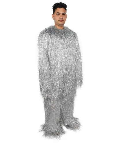 HPO UnisexTinsel Hairy Costume, Bundle & Mask Set | Full-Body Suit & Matching Mask | Long Hair Funny Costume for Halloween, Performers, Cosplay & Mascots | Multicolor Options