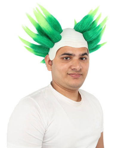HPO Adult Men's Spiky Bald Illusion Wig | Multiple Color Options  |  Two-tone vibrant hue, create of synthetic fiber, stiff spiked volume, integrated forehead piece | Party, Halloween, theater, drag, performance, costume events