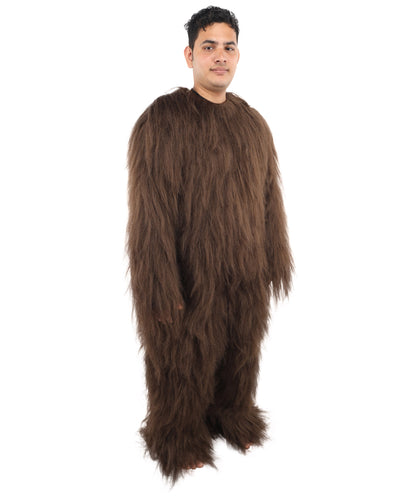 HPO Unisex Extreme Hairy Person Costume, Mask and Bundle - Full-Body Hair Suit Extra-Long Ash Brown Costume Wig for Halloween, Cosplay & Parties